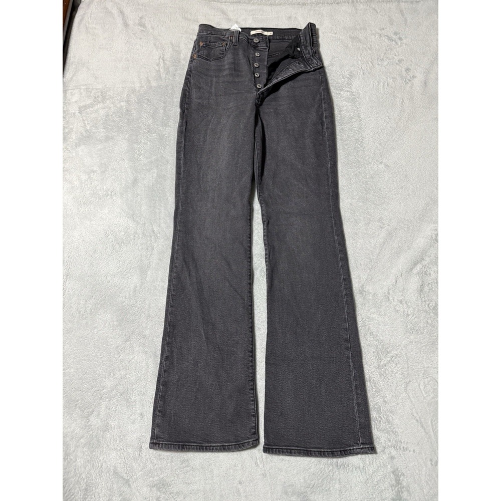 Levis Ribcage Boot Jeans Women's 26 Black High Rise Bootcut Button Fly 26x31.5